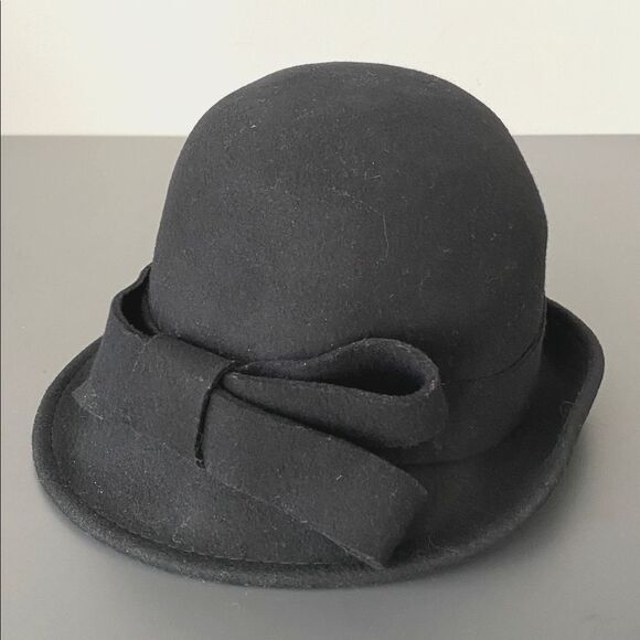 Kate Landry Black Wool Hat Retro Structured Classic Bow Accent OS Chic Retro main image 5
